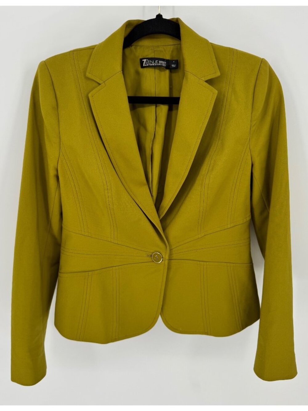 7th Avenue Design Studio Womens Chartreuse Tailored Blazer Jacket Size 4